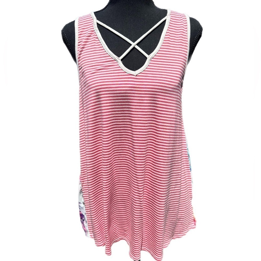 P.S. Kate Aztec Feather Criss Cross Tank Top NWT Small Boho Pink Boutique Flowy
